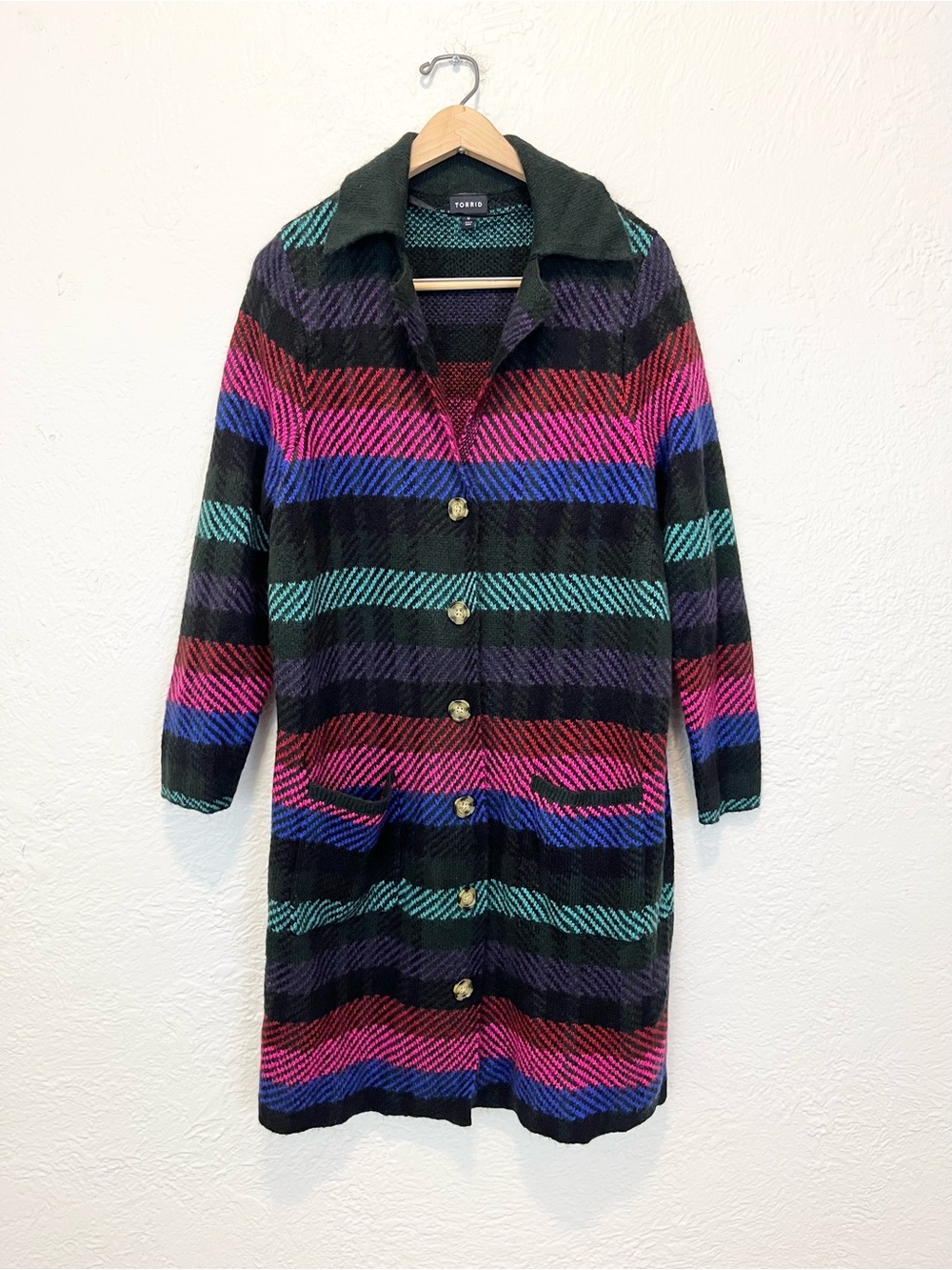 Torrid Long Cardigan Sweater Jacket Black Purple Long Sleeve Warm 0X Large L